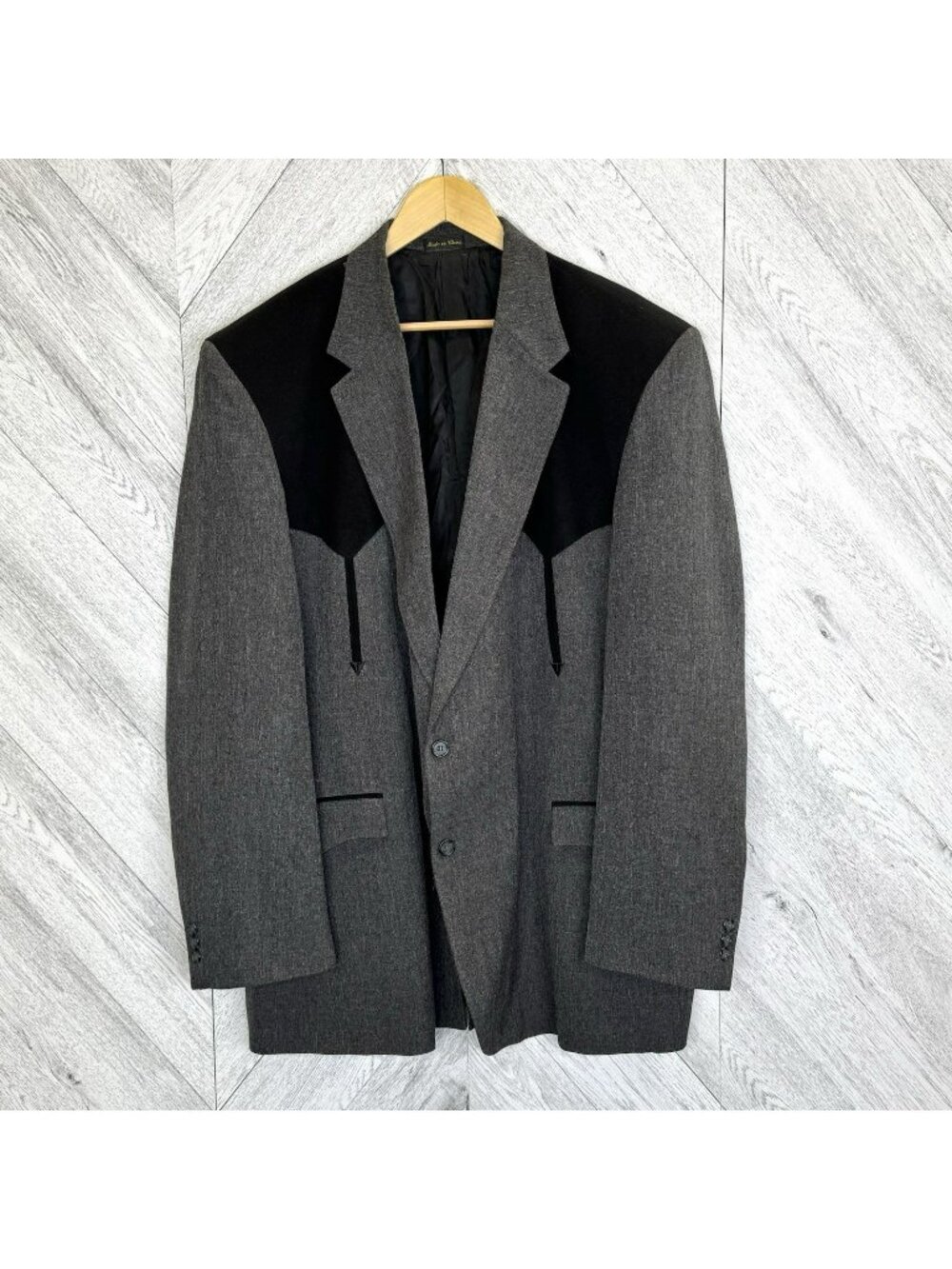 Circle S Western Blazer Mens 56L Grey Black Contrast Yoke Sport Coat Jacket